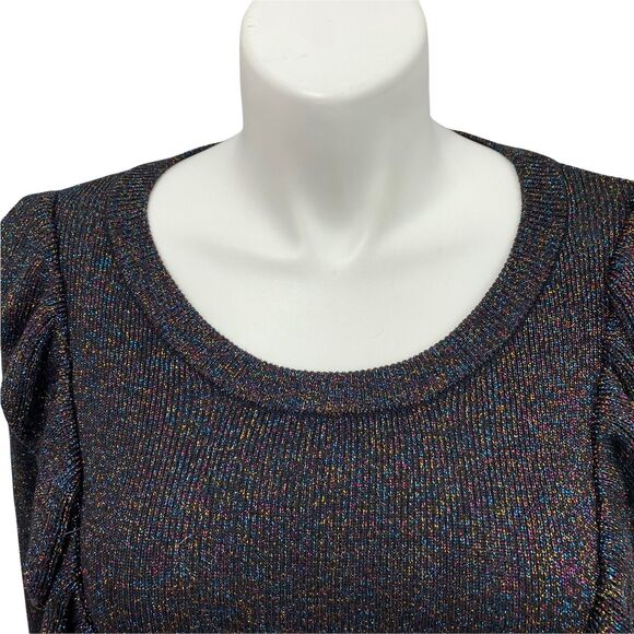 Forever 21 Sweater Women 3x Ruffle Ribbed Knit Metallic Holiday Work Party Black - Picture 9 of 13